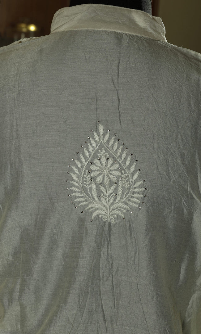 Urviya Semi Stiched Chikankari Chanderi Co-ord Set with Mukaish and Pitta Work