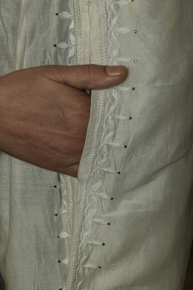 Urviya Semi Stiched Chikankari Chanderi Co-ord Set with Mukaish and Pitta Work