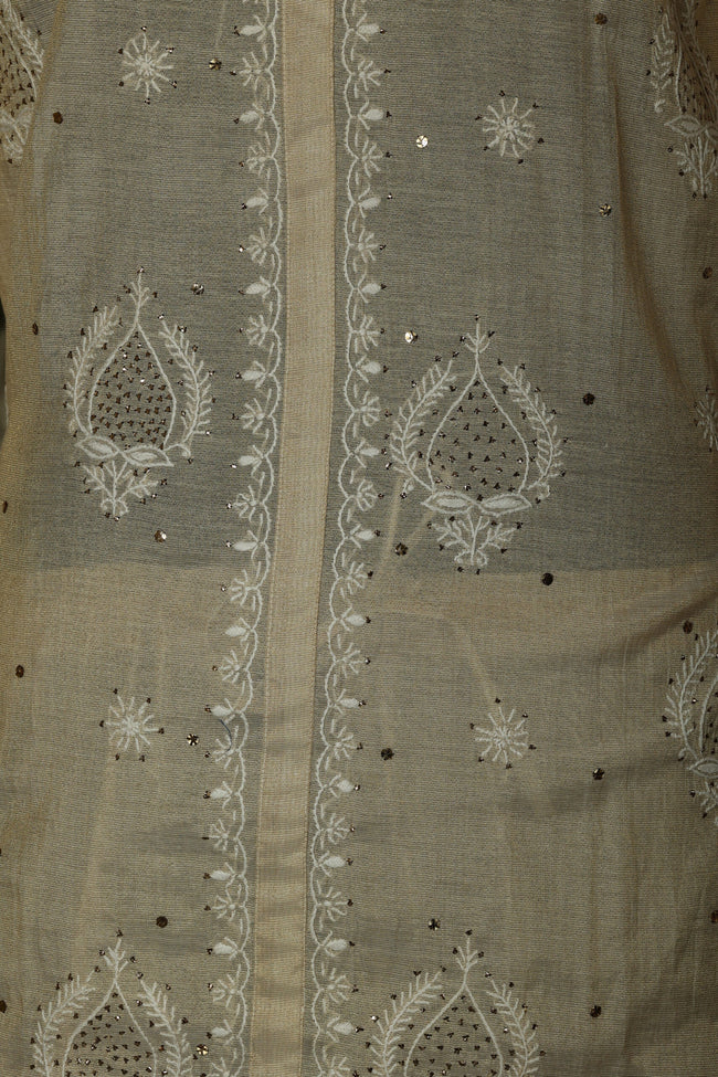 Urviya Semi Stiched Chikankari Pure Tissue Co-ord Set with Mukaish Work - Pattern 2