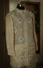 Urviya Semi Stiched Chikankari Pure Tissue Co-ord Set with Mukaish Work - Pattern 2