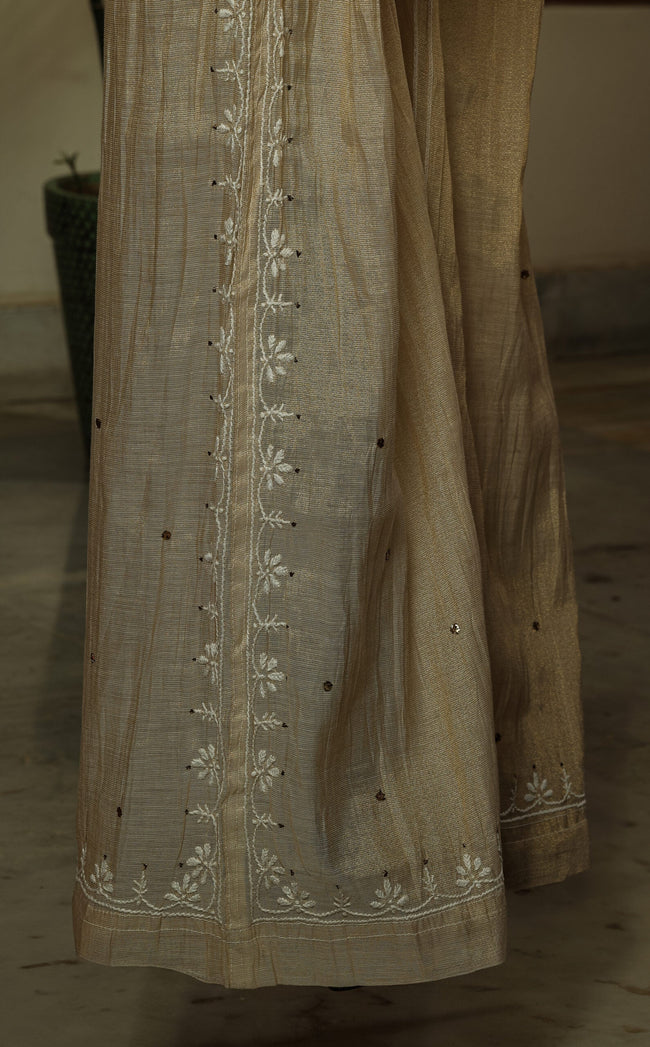 Urviya Semi Stiched Chikankari Pure Tissue Co-ord Set with Mukaish Work - Pattern 2