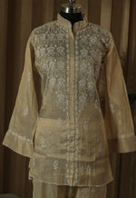 Urviya Semi Stiched Chikankari Pure Tissue Co-ord Set with Mukaish Work - Pattern 1