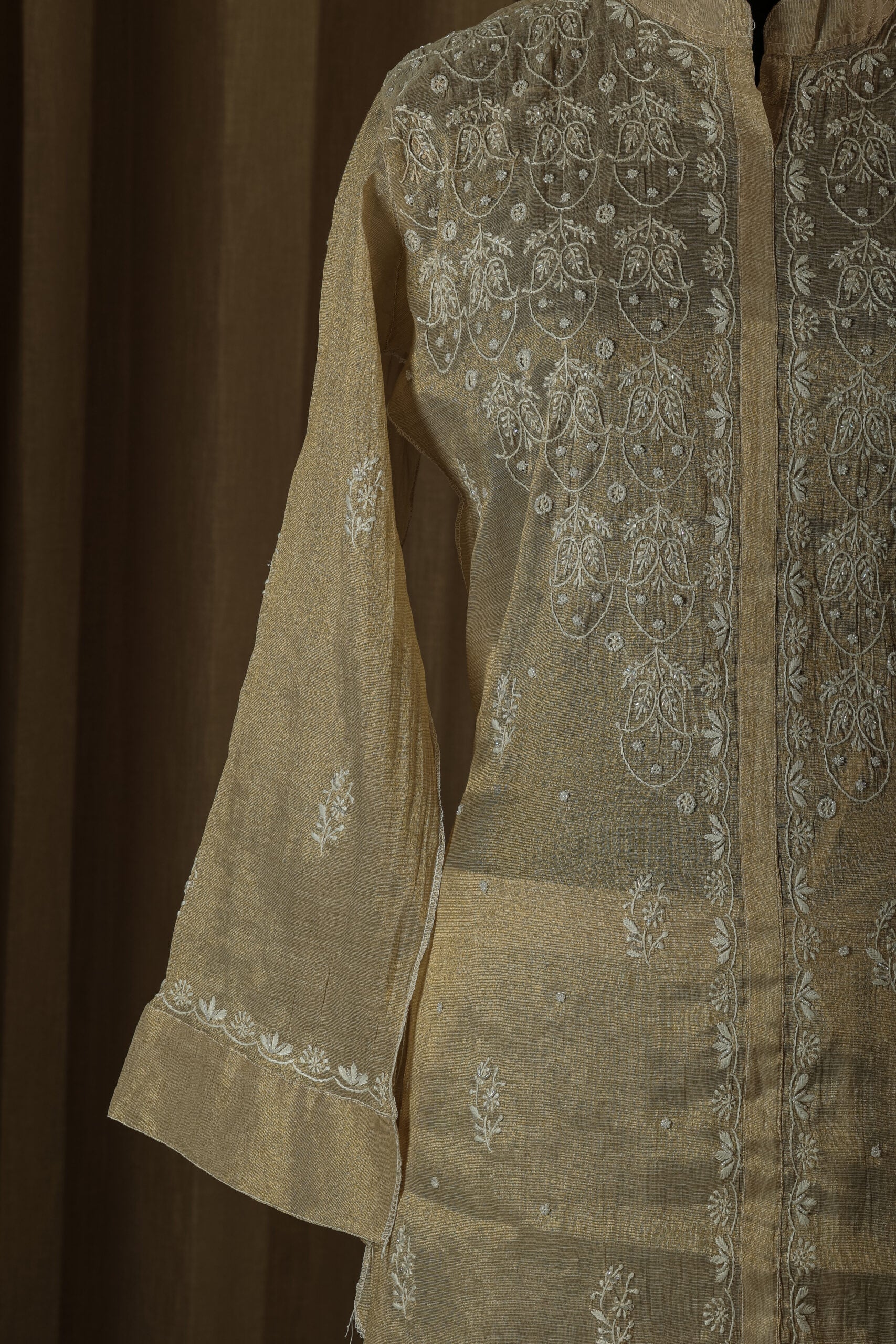 Urviya Semi Stiched Chikankari Pure Tissue Co-ord Set with Mukaish Work - Pattern 1