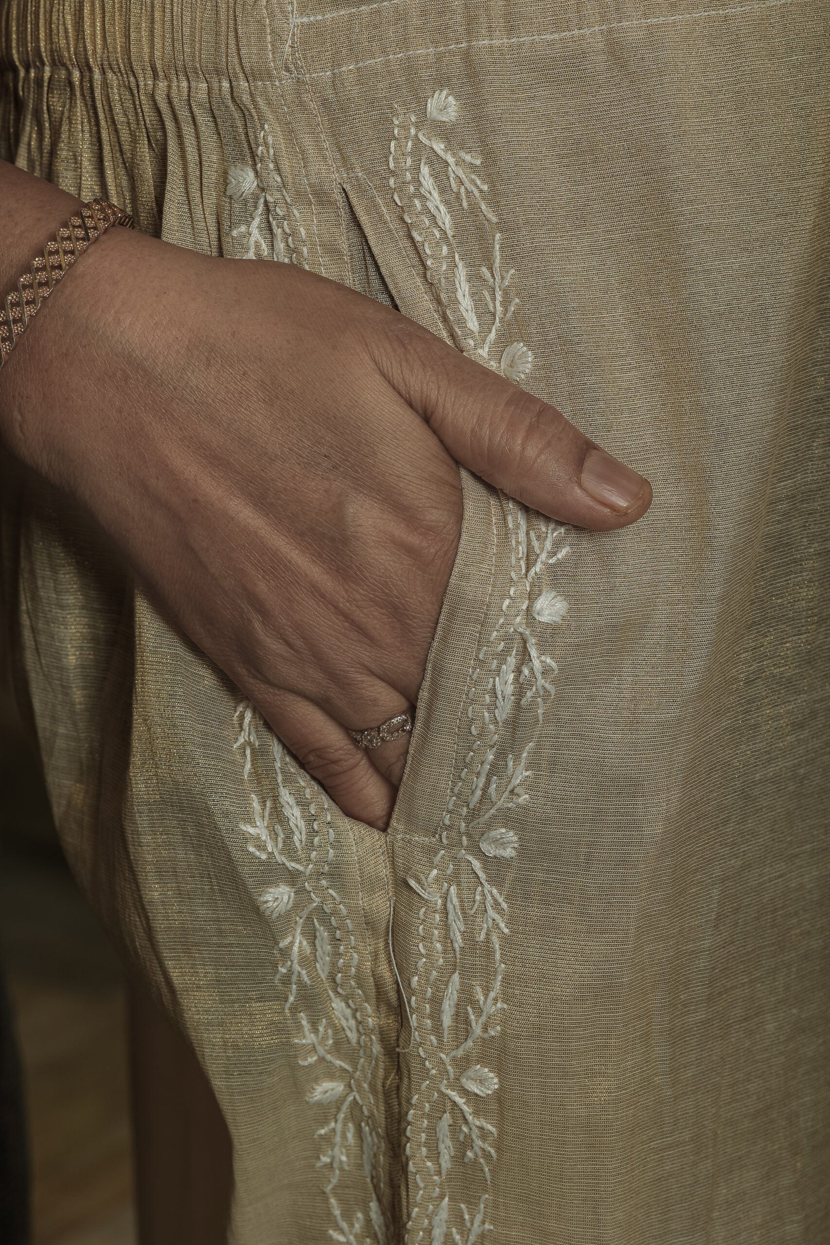 Urviya Semi Stiched Chikankari Pure Tissue Co-ord Set with Mukaish Work - Pattern 1