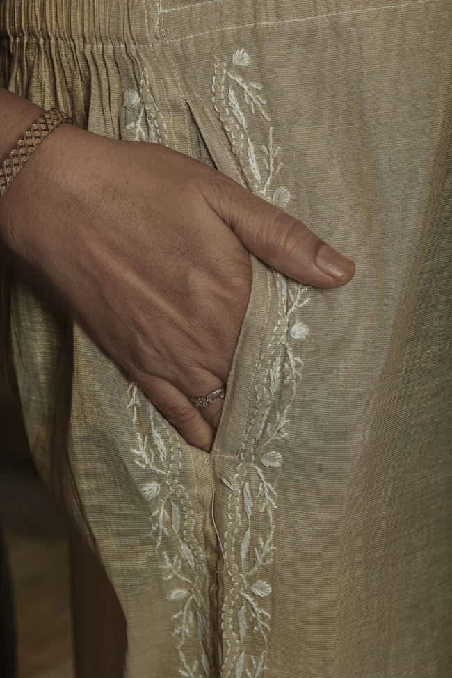Urviya Semi Stiched Chikankari Pure Tissue Co-ord Set with Mukaish Work - Pattern 1