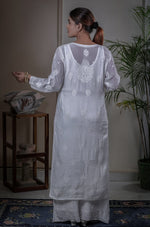 Urviya Chikankari Muslin Long Kurti - Bakhiya Gala Boota White