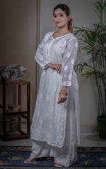 Urviya Chikankari Muslin Long Kurti - Bakhiya Gala Boota White