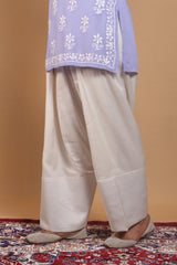 White Cotton Plain Farshi Salwar - 0