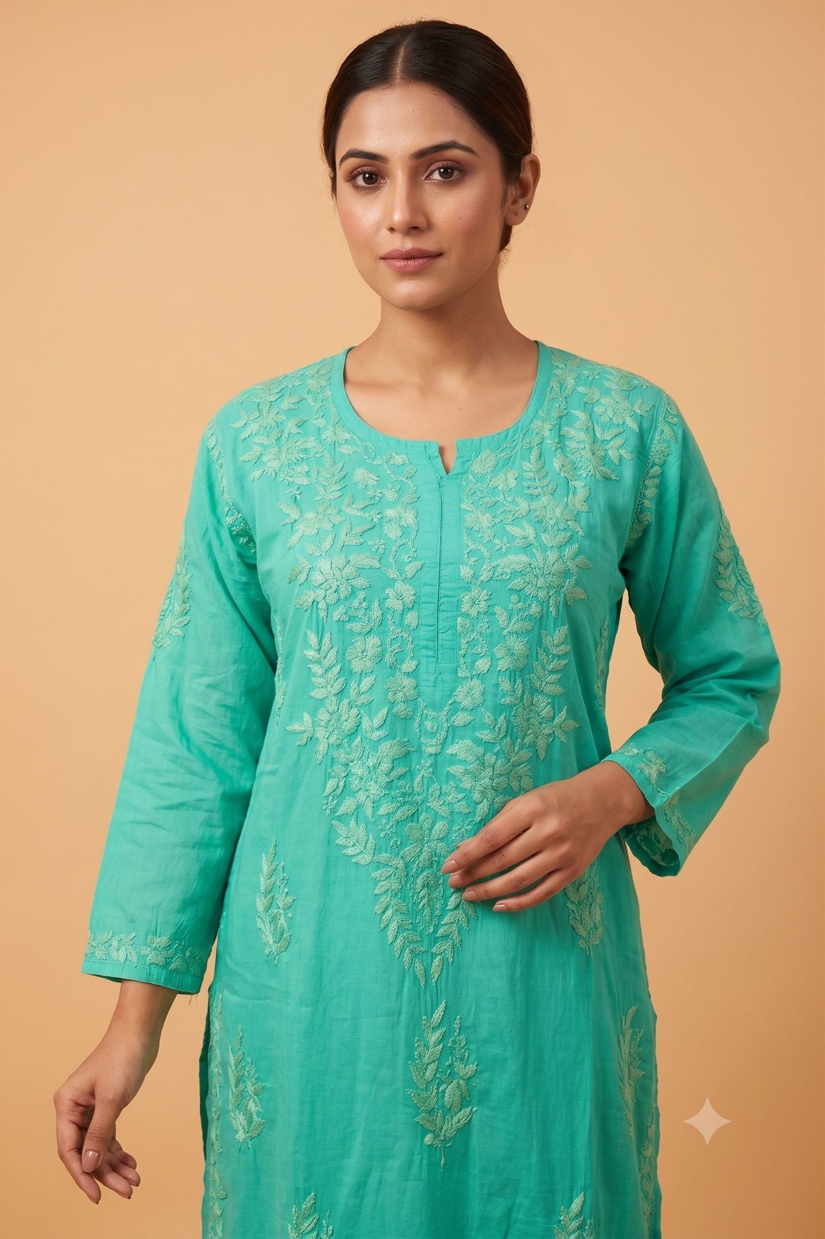 Green Dobby Cotton Chikankari 2 Piece Set