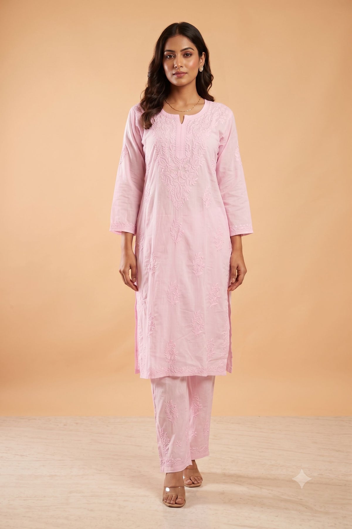 Pink Dobby Cotton Chikankari 2 Piece Set