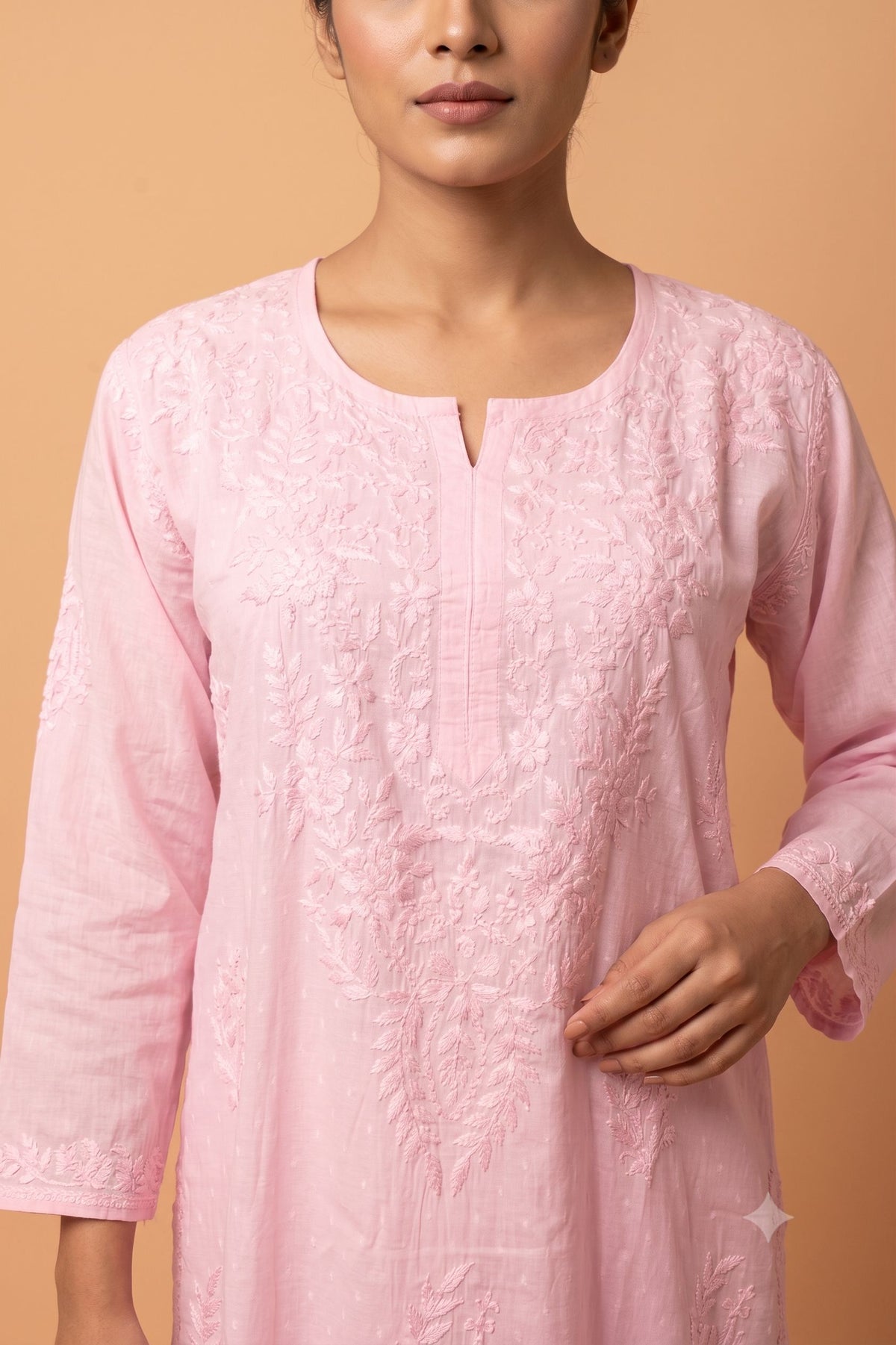 Pink Dobby Cotton Chikankari 2 Piece Set