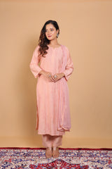 Peach Chanderi Long Kurti 2 Piece Set