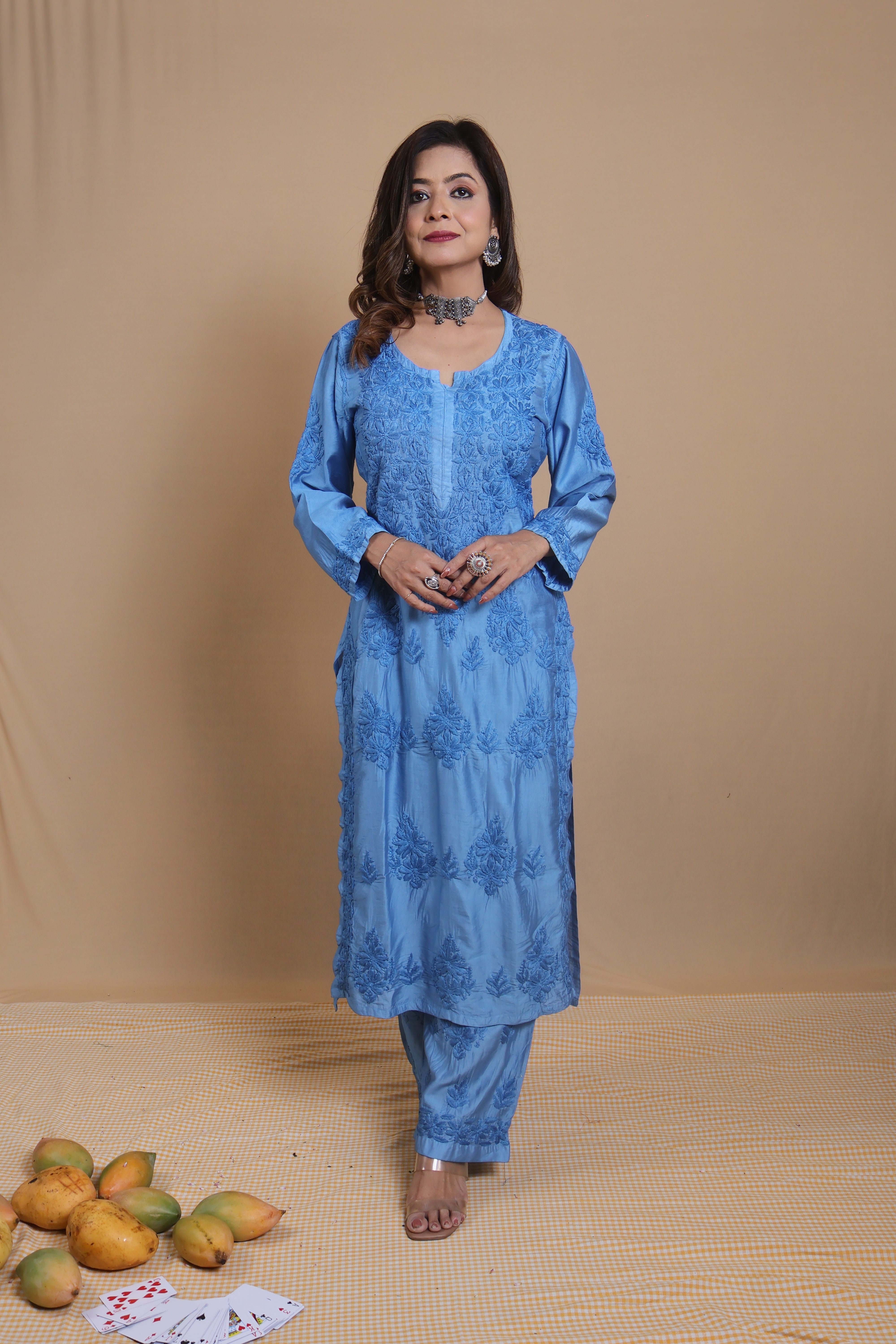 Blue Chanderi Ghaspatti 2 Piece Set