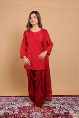 Red Chanderi Short Kurti 2 Piece Set