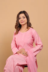 Peach Chanderi Short Kurti 2 Piece Set