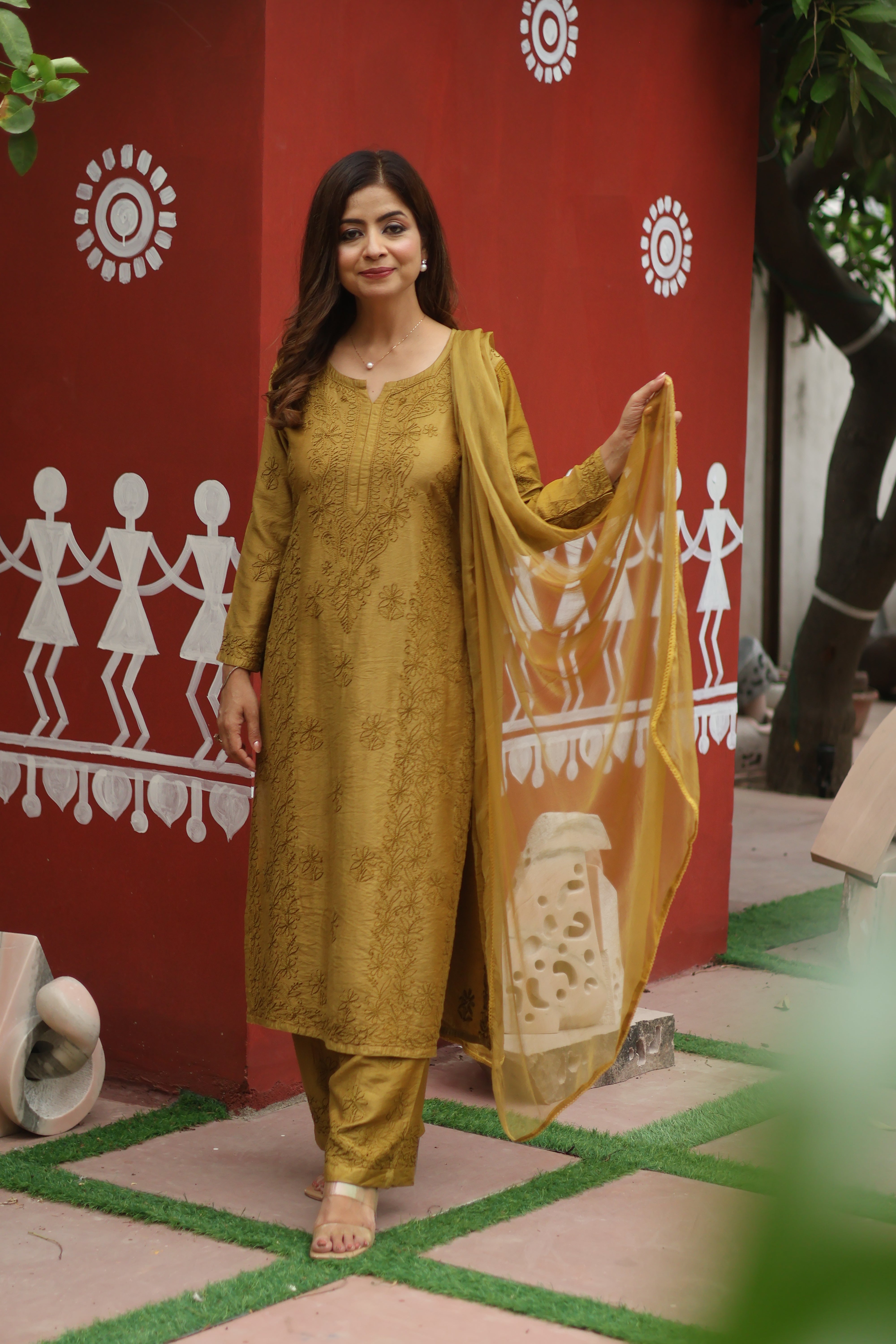 Green Chanderi Bakhiya 3 Piece Set