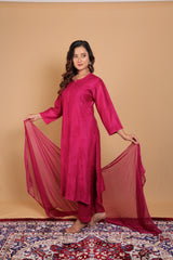 Purple Chanderi Long Kurti 2 Piece Set