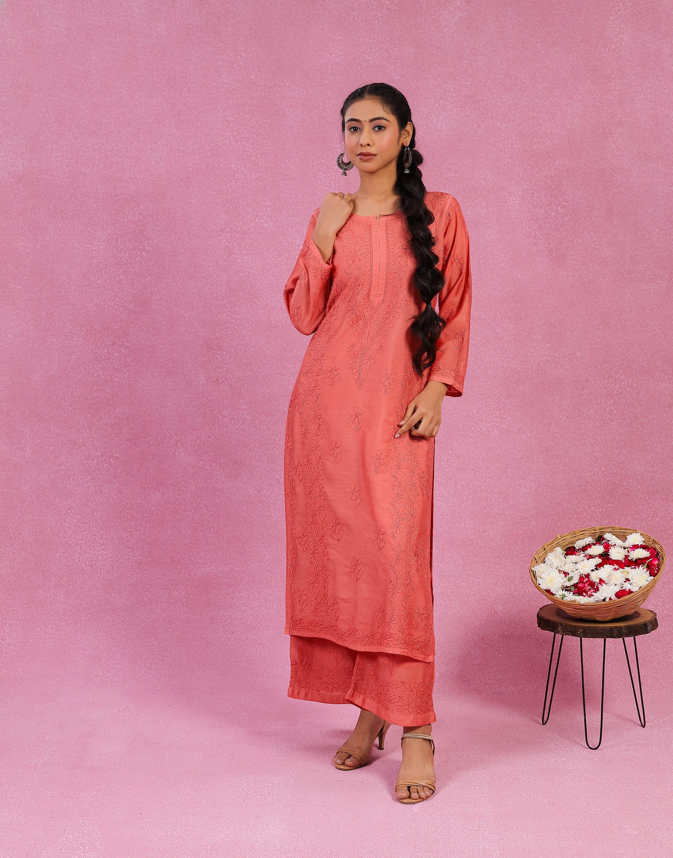 Urviya Chikankari Chanderi 2 piece Set Red