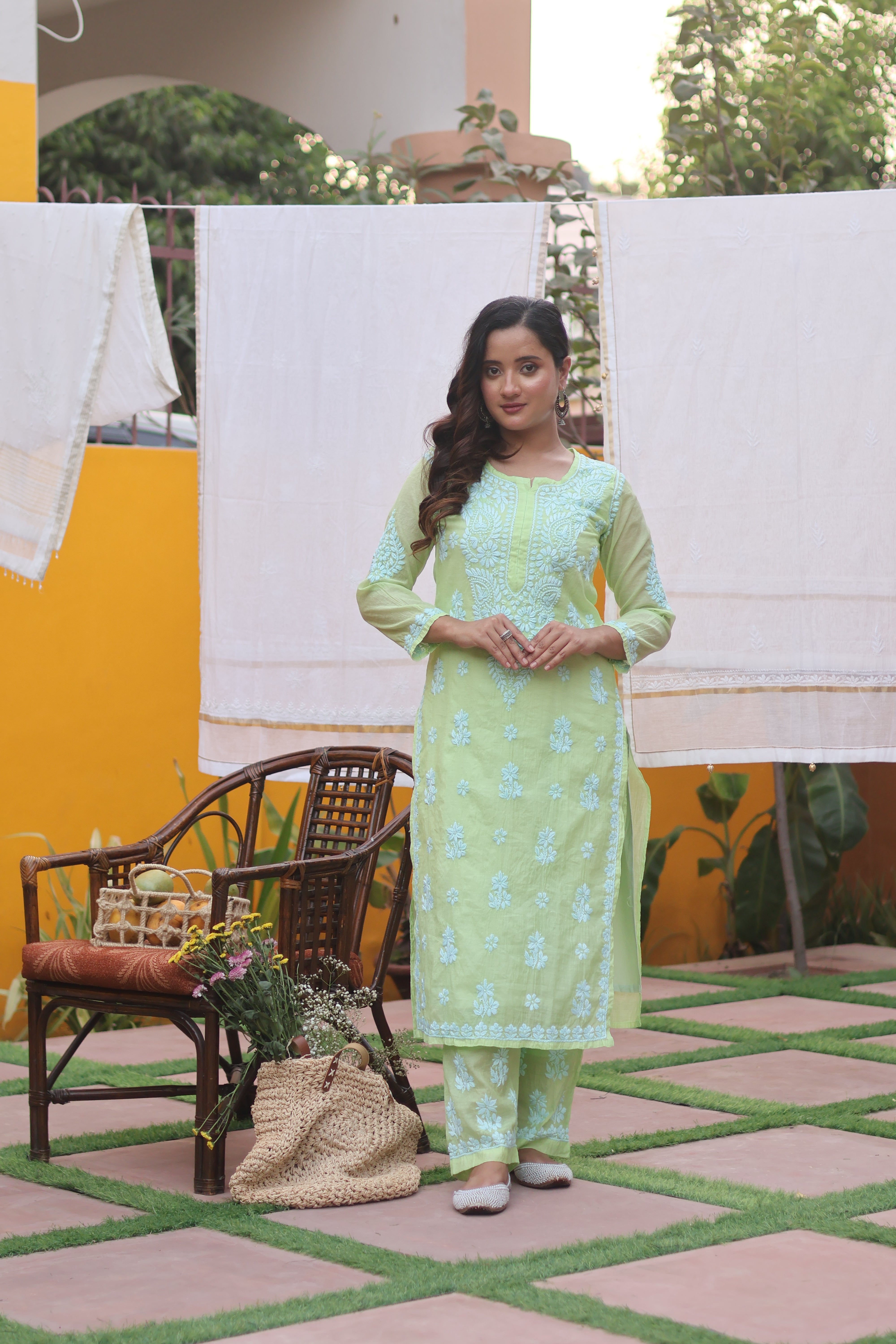 Green Mul Chanderi Ghaspatti 2 Piece Set