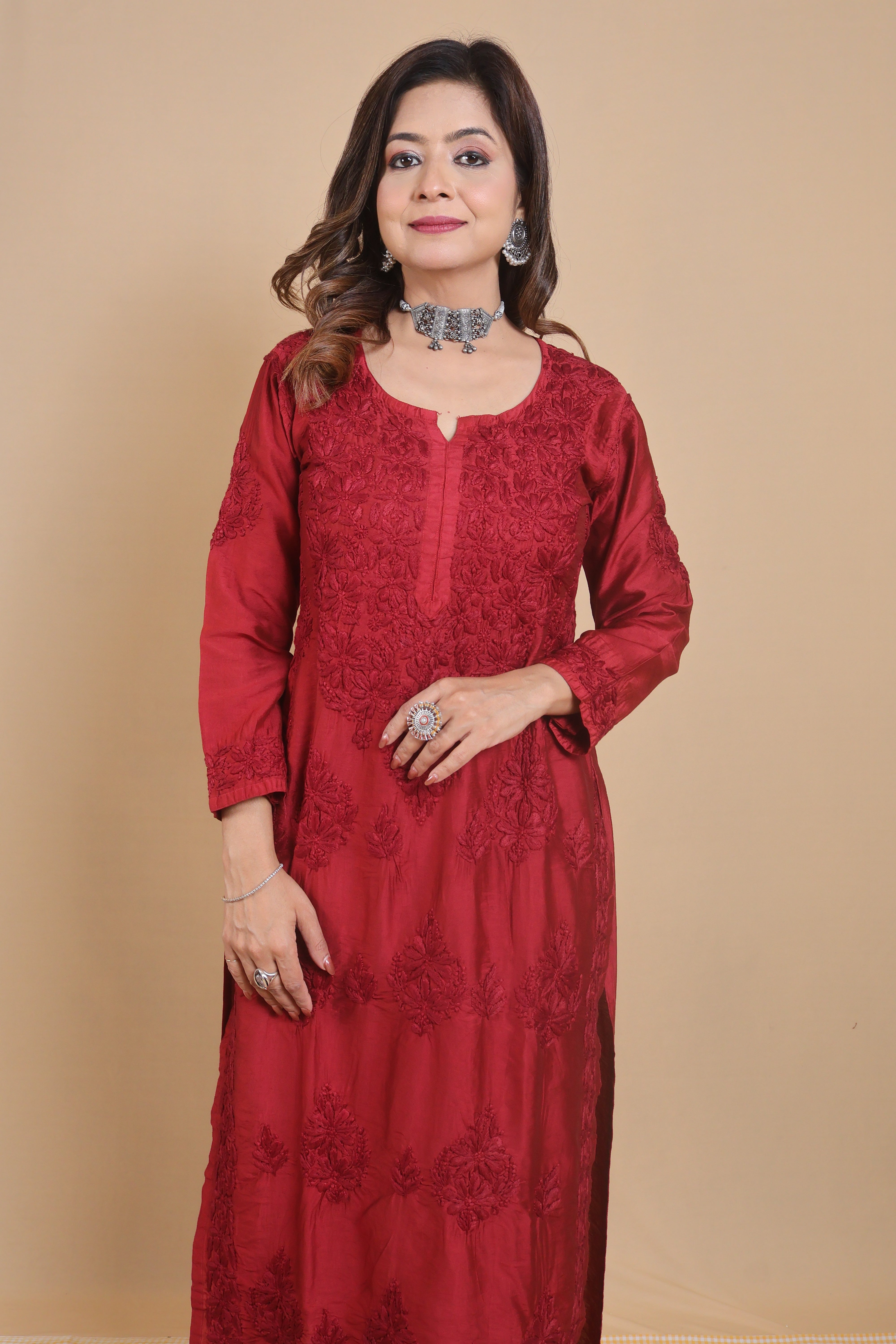Red Chanderi Ghaspatti 2 Piece Set