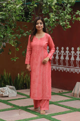 Peach Chanderi Bakhiya 2 Piece Set