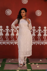 White Mul Chanderi Ghaspatti 2 Piece Set