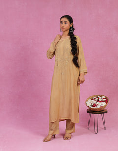 Light Brown Muslin 3 Piece Kurta Set
