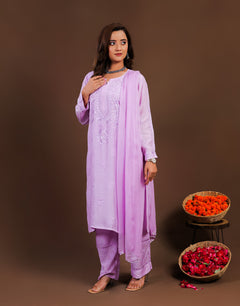 Purple Muslin 3 Piece Kurta Set