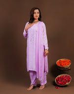Urviya Chikankari Muslin 3 piece set - Bakhiya Ghaaspatti Work and Gala Boota Purple