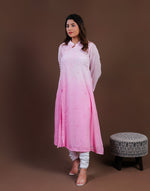 Urviya Chikankari Kota Doria Long Kurti - Side Button Pink Ombre
