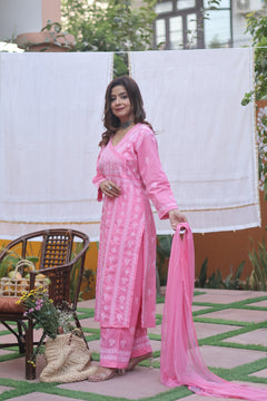 Pink Angarkha Cotton 3 Piece Set