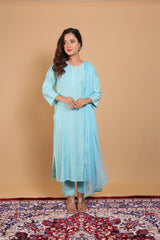 Sea Green Chanderi Long Kurti