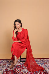 Red Chanderi Long Kurti