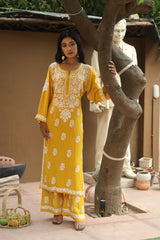Mustard Rayon Gala Boota 2 Piece Set