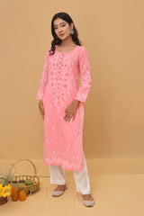Pink Cotton Kurti with Buttons