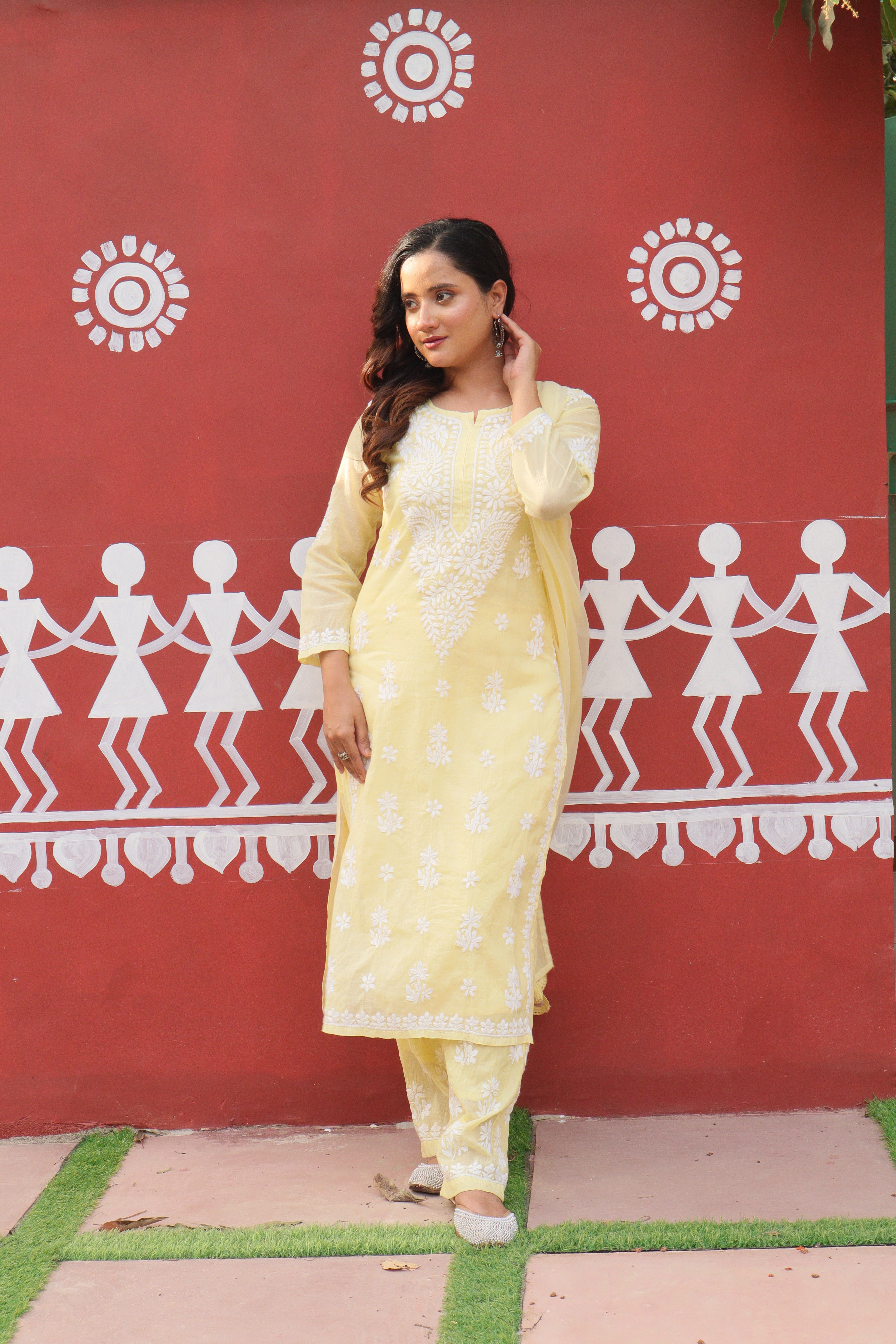 Yellow Mul Chanderi Ghaspatti 2 Piece Set