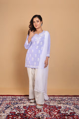 Blue Modal Short Kurta Gala Boota
