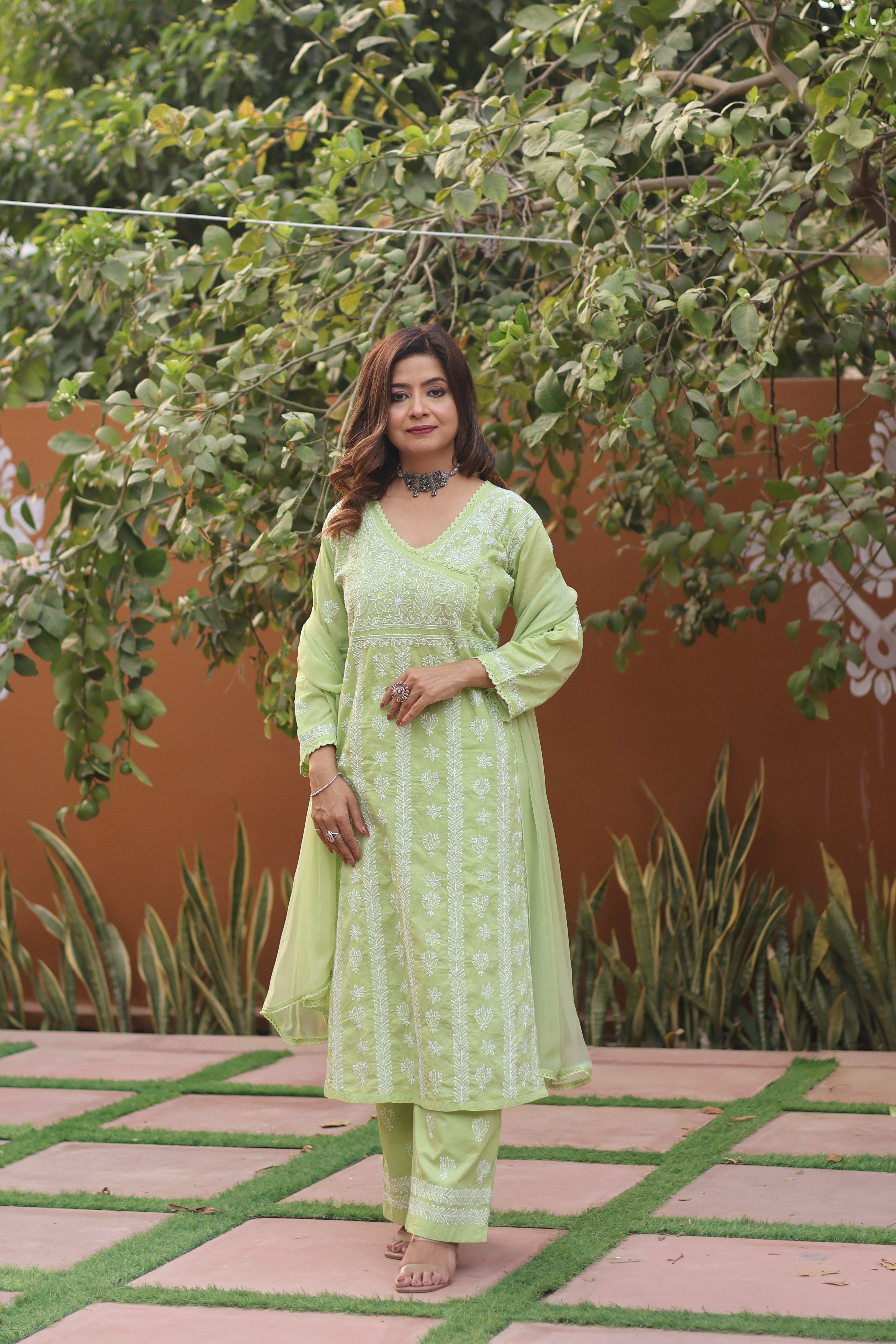 Green Angarkha Cotton 3 Piece Set