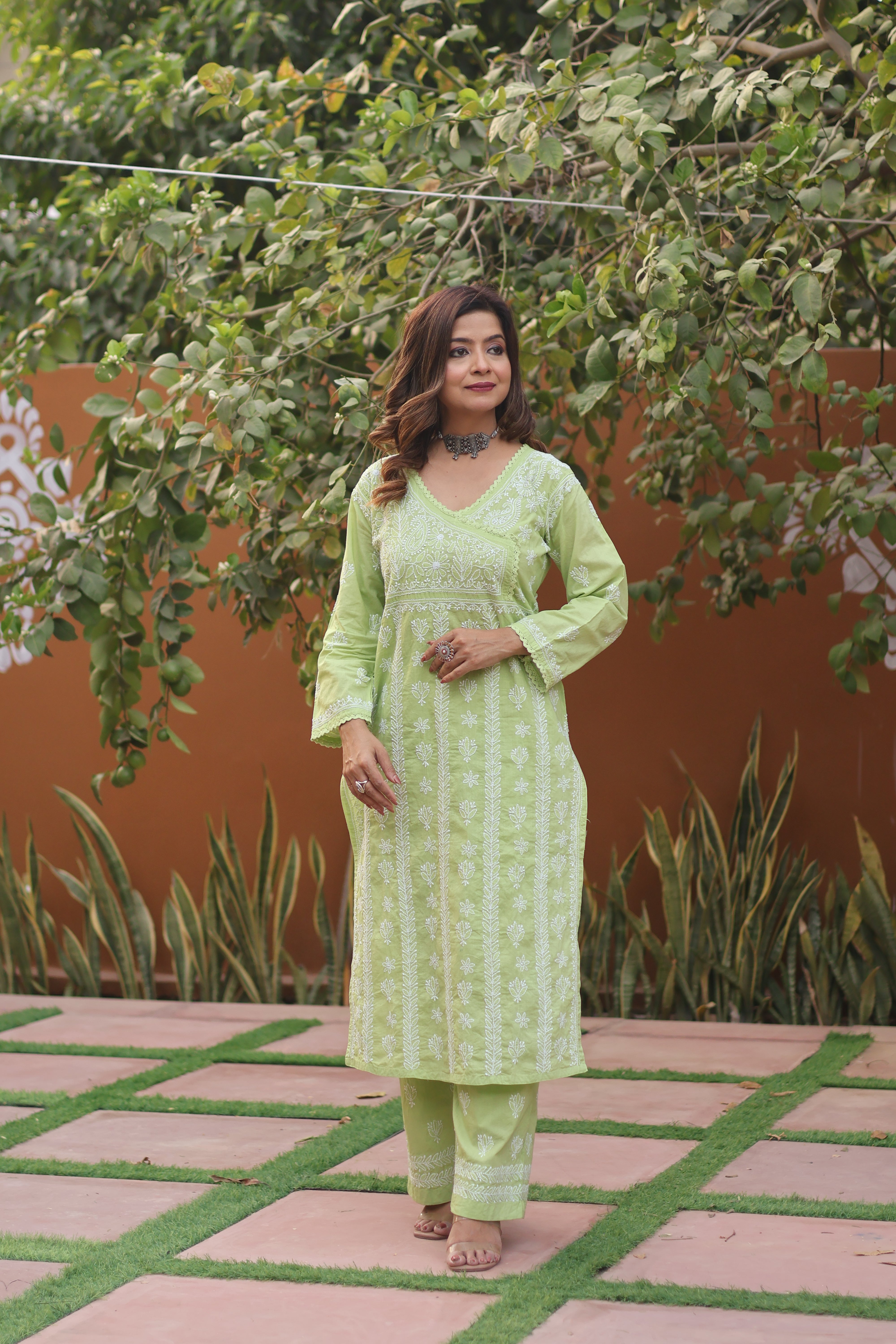 Green Angarkha Cotton 2 Piece Set