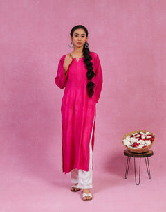 Pink Muslin Long Kurti - Ghaaspatti and Bakhiya