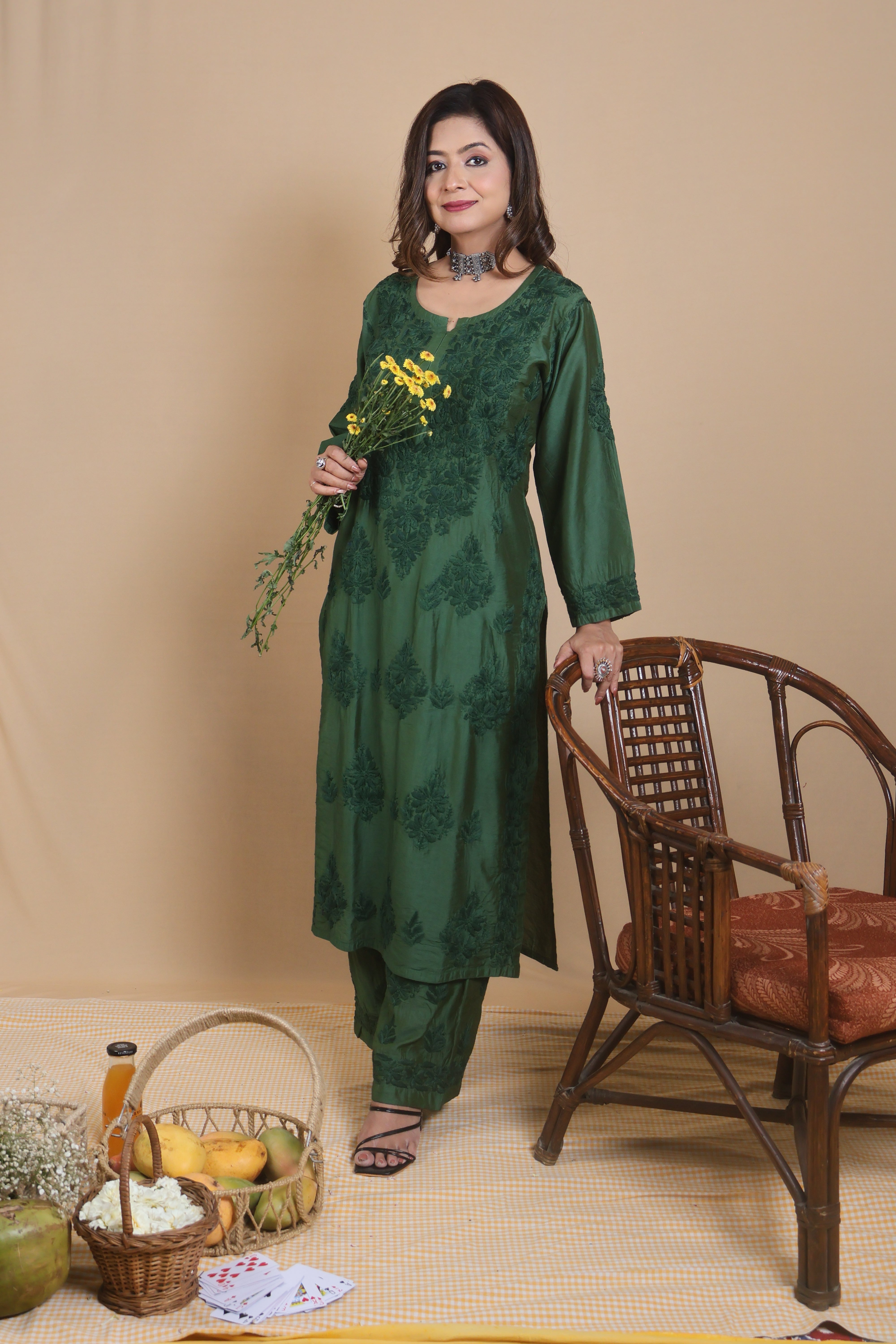 Green Chanderi Ghaspatti 2 Piece Set