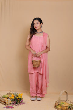 Peach Chanderi Spaghetti Bakhiya 3 Piece Set