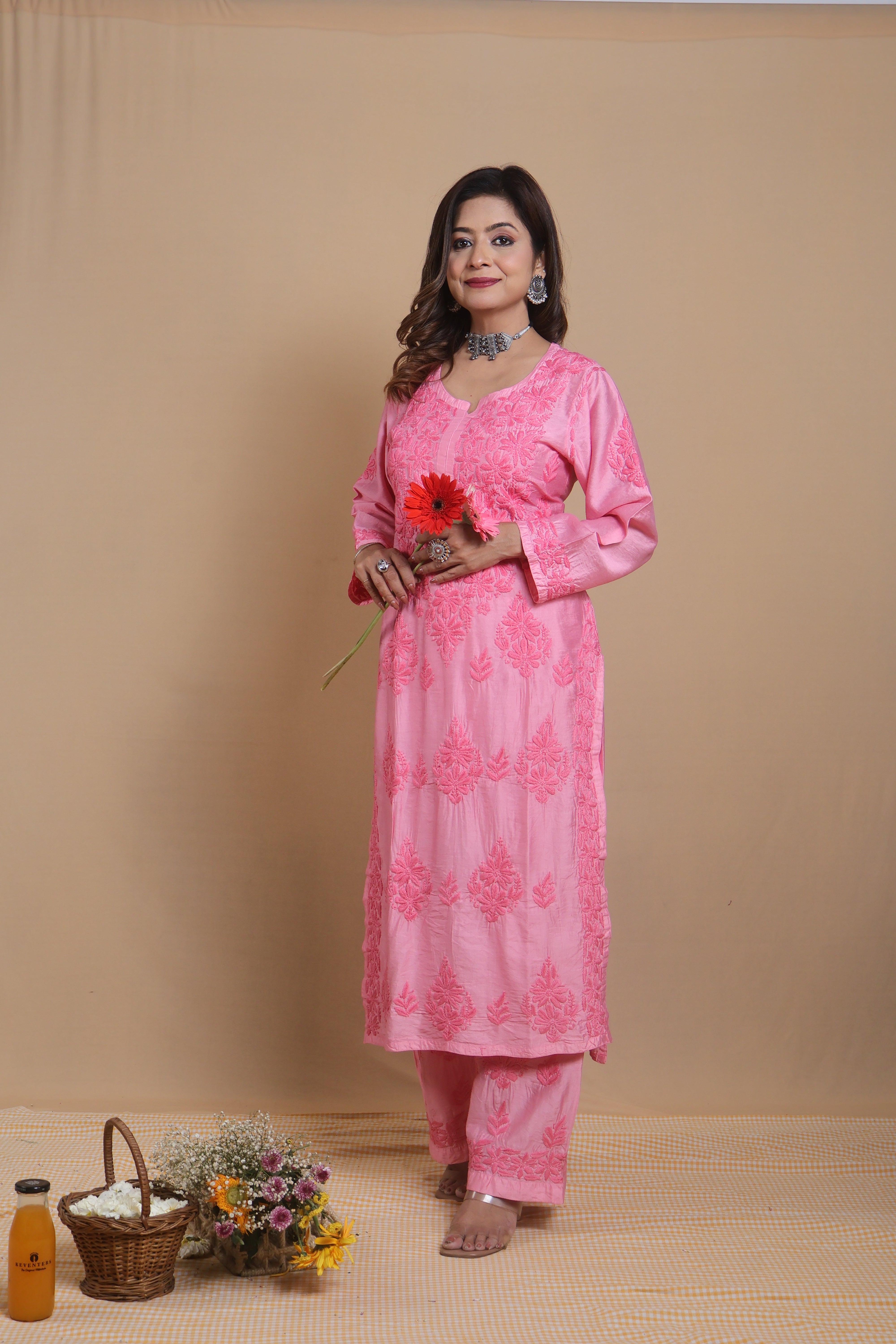 Pink Chanderi Ghaspatti 2 Piece Set