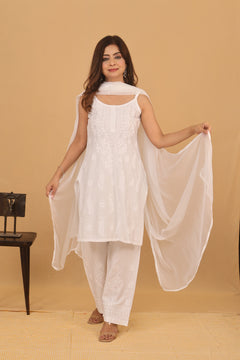 White Chanderi Spaghetti Ghaaspatti 3 Piece Set