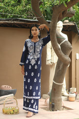 Navy Blue Rayon Gala Boota 2 Piece Set