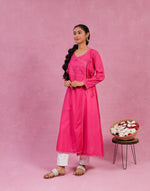 Urviya Chikankari Dobbie Cotton Long Kurti Angarkha Style Pink