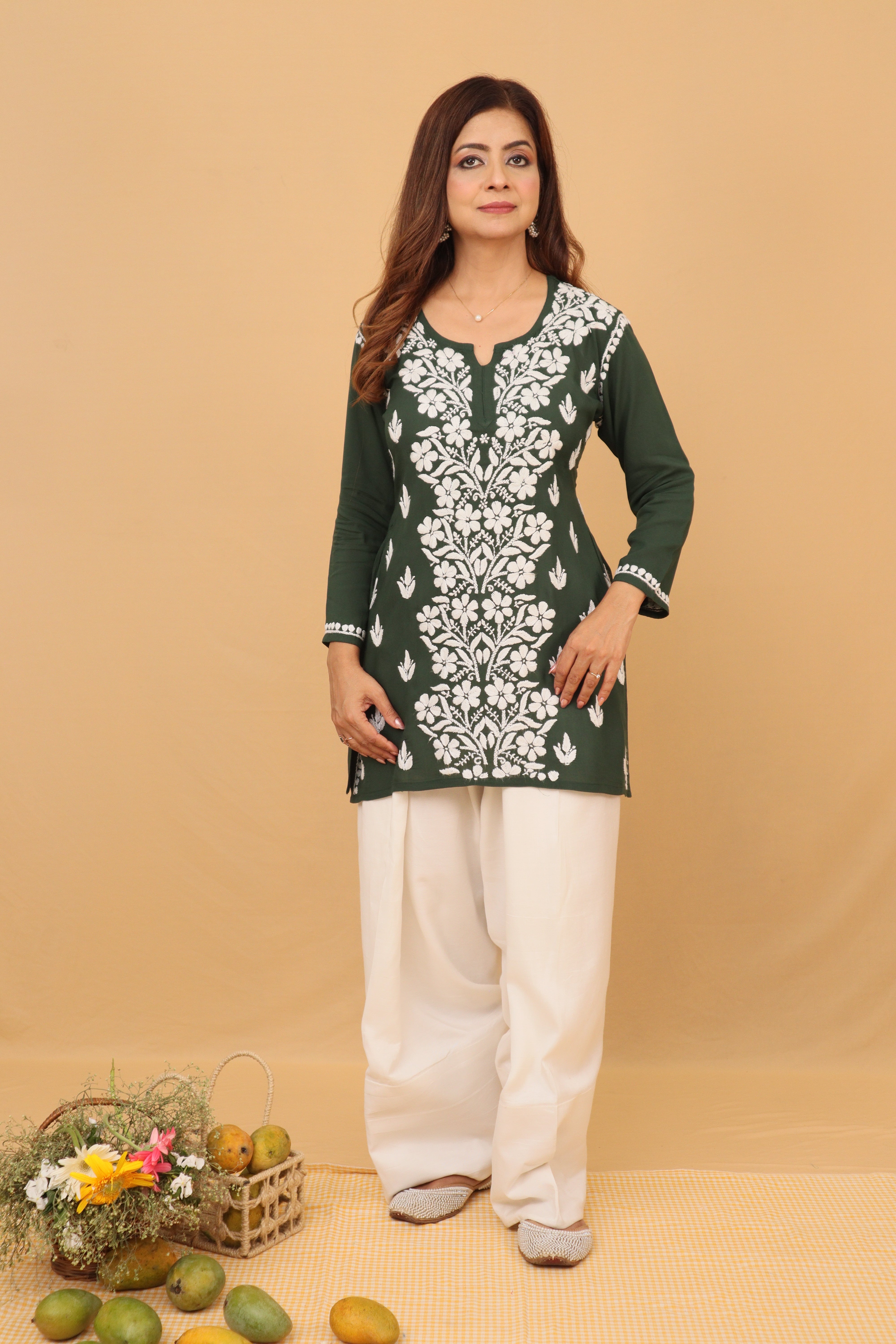 Dark Green Rayon Short Kurta Panel 3 Piece Set