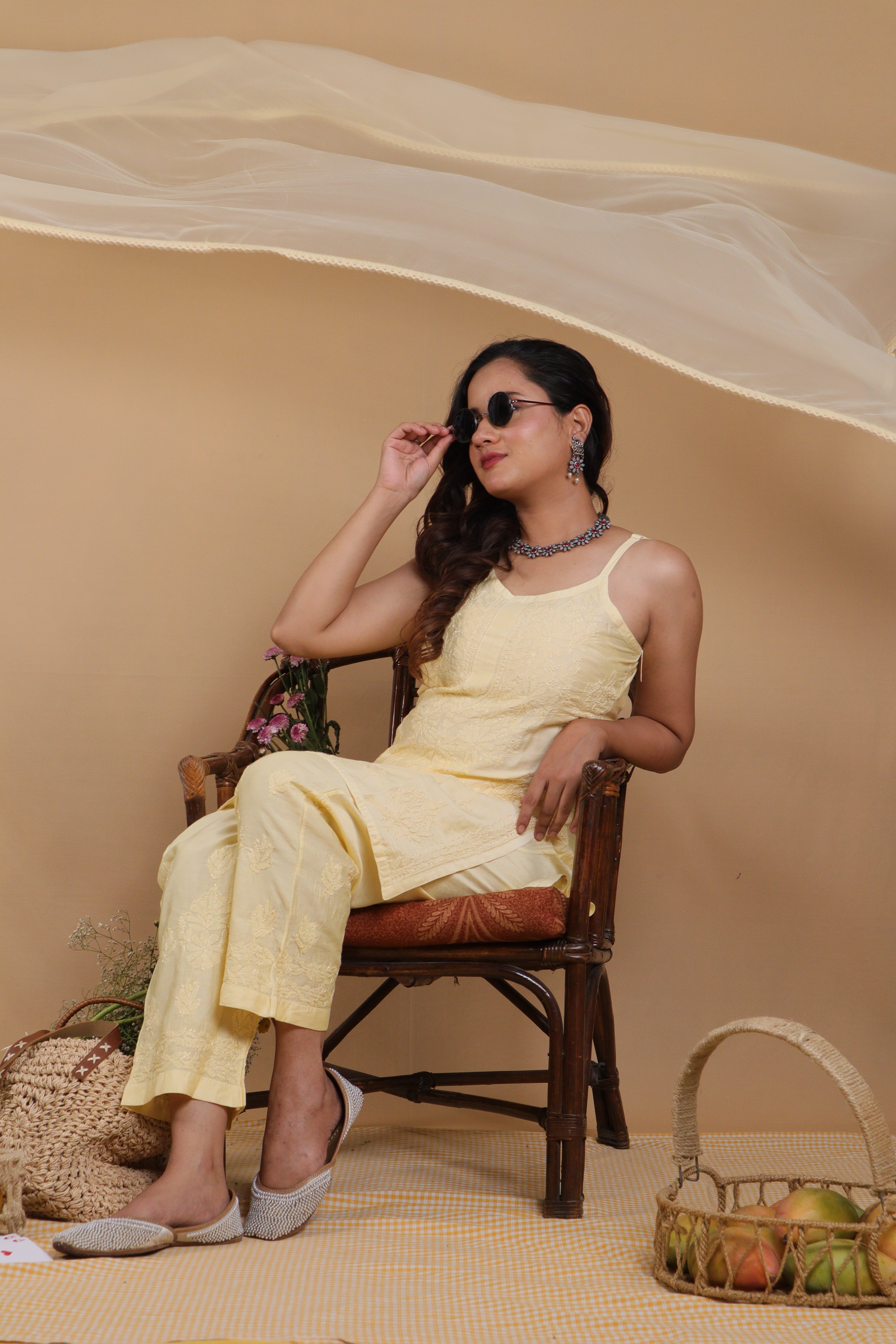 Yellow Chanderi Spaghetti Bakhiya 2 Piece Set