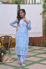 Blue Mul Chanderi Ghaspatti 2 Piece Set