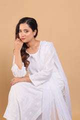 White Chanderi Long Kurti